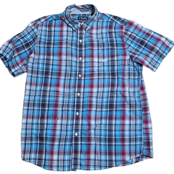 Chaps Easy Care Men's Blue and Red Plaid Button Down Shirt Size Large - Picture 1 of 6